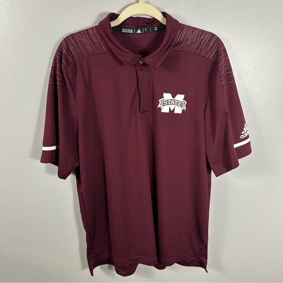 Adidas Mississippi State Bulldogs Burgundy Performance Polo Shirt Men’s Large - Picture 1 of 13